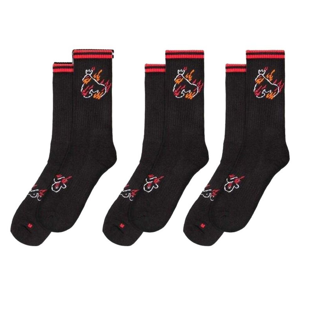 Ape Mens Flaming Crew Socks (Pack of 3) / Black